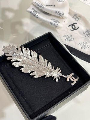 Luxury Diamond Brooch with Double C Pendant and Feather Design Fully Set with Swarovsk* Diamonds