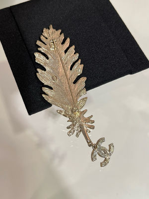 Luxury Diamond Brooch with Double C Pendant and Feather Design Fully Set with Swarovsk* Diamonds