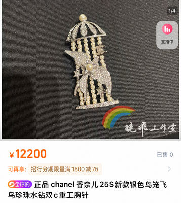 25S New Model Silver 18k Gold-Plated Flying Bird Full-Diamond Double C Weave Birdcage Brooch