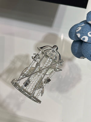 25S New Model Silver 18k Gold-Plated Flying Bird Full-Diamond Double C Weave Birdcage Brooch