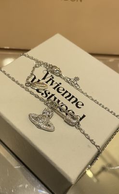 Vivienne Westwo*d Saturn Pin Pendant Necklace with Full Swarovsk* Diamond 18 Inches Anti-Allergy Brass Luxury Statement Necklace