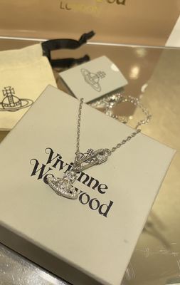 Vivienne Westwo*d Saturn Pin Pendant Necklace with Full Swarovsk* Diamond 18 Inches Anti-Allergy Brass Luxury Statement Necklace