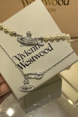 Vivienne Westwo*d Saturn Pin Pendant Necklace with Full Swarovsk* Diamond 18 Inches Anti-Allergy Brass Luxury Statement Necklace