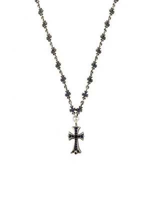 925 Silver Necklace with Blue Zirconia Cross Pendant and 55cm Box Chain