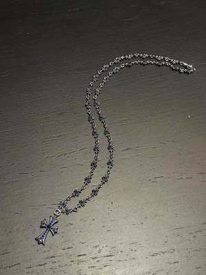 925 Silver Necklace with Blue Zirconia Cross Pendant and 55cm Box Chain