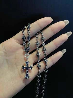 925 Silver Necklace with Blue Zirconia Cross Pendant and 55cm Box Chain