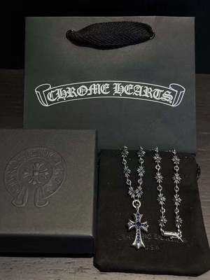 925 Silver Necklace with Blue Zirconia Cross Pendant and 55cm Box Chain