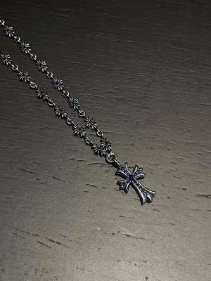 925 Silver Necklace with Blue Zirconia Cross Pendant and 55cm Box Chain