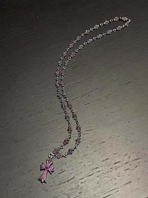 925 Sterling Silver Cross Pendant Necklace with Red Zirconia and 55cm Length