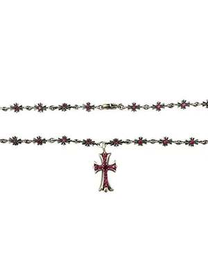 925 Sterling Silver Cross Pendant Necklace with Red Zirconia and 55cm Length