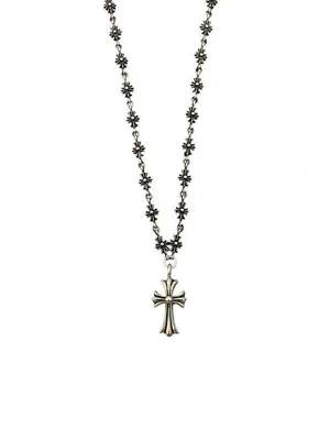 925 Sterling Silver Cross Pendant Necklace with Red Zirconia and 55cm Length