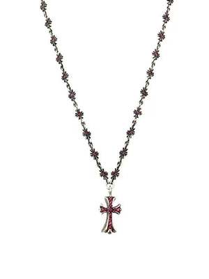 925 Sterling Silver Cross Pendant Necklace with Red Zirconia and 55cm Length