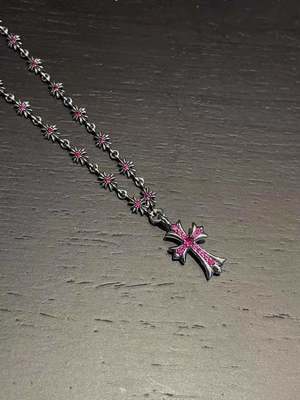 925 Sterling Silver Cross Pendant Necklace with Red Zirconia and 55cm Length