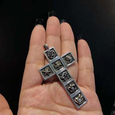 925 Sterling Silver Seven-Element Cross Necklace with 65cm Length and Two Chain Options