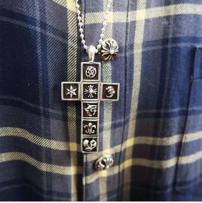 925 Sterling Silver Seven-Element Cross Necklace with 65cm Length and Two Chain Options