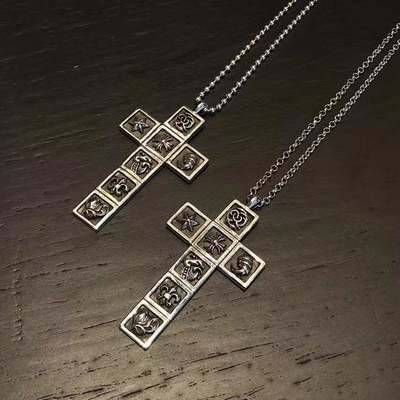 925 Sterling Silver Seven-Element Cross Necklace with 65cm Length and Two Chain Options