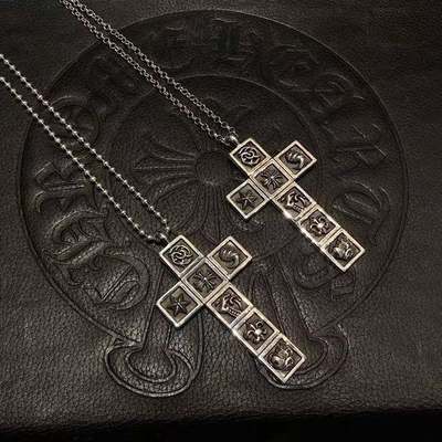 925 Sterling Silver Seven-Element Cross Necklace with 65cm Length and Two Chain Options