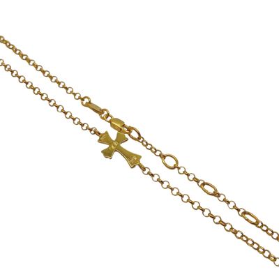 925 Sterling Silver Cross Necklace with Gold-Plated Finish and S925 Logo in 42cm Length