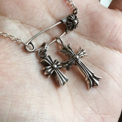 925 Sterling Silver Necklace with Double Cross Pin Pendant - Removable and Adjustable 45-50cm Link Chain