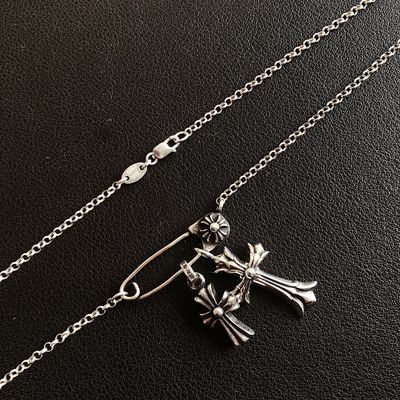 925 Sterling Silver Necklace with Double Cross Pin Pendant - Removable and Adjustable 45-50cm Link Chain