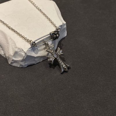 925 Sterling Silver Cross Paperclip Necklace with Antique Finish and Hand-Set Design