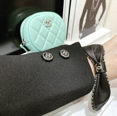 Black Lambskin Hair Band with Brass Chain and Double C Bunny Ears Scrunchy for Daily Wear