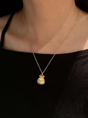 Italian Craftsmanship 925 Silver Necklace with 18K Gold Plated Lucky Fortune Pouch Pendant