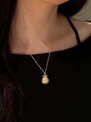 Italian Craftsmanship 925 Silver Necklace with 18K Gold Plated Lucky Fortune Pouch Pendant
