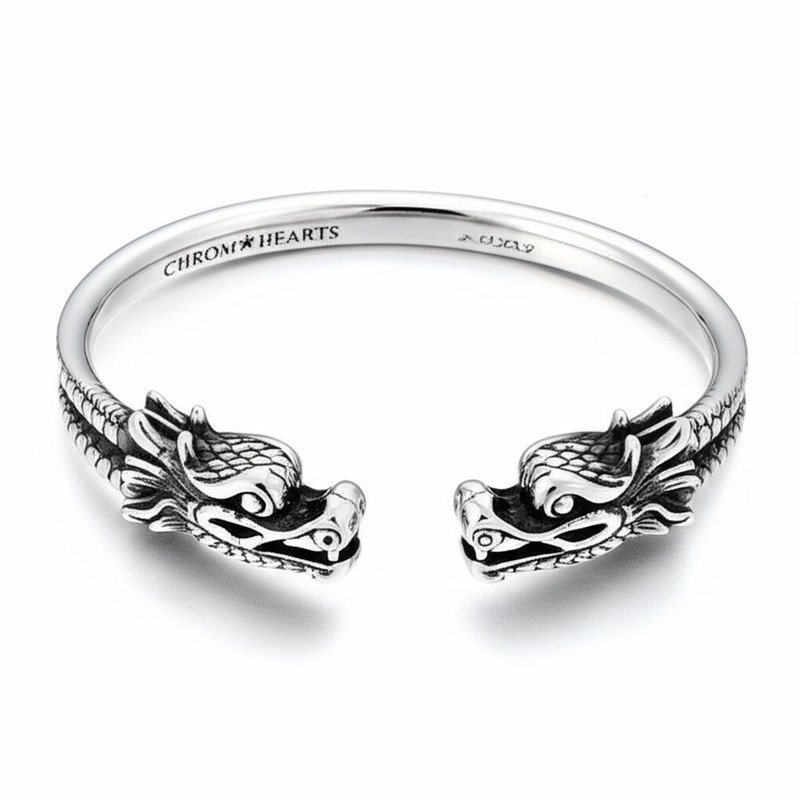 925 Silver Dragon Head Bracelet 7.5 Inch Adjustable Open Bangle