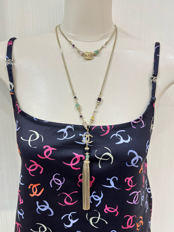 Double C Multi Gem Crystal Fringe Necklace 65-80cm Length Luxury Necklaces