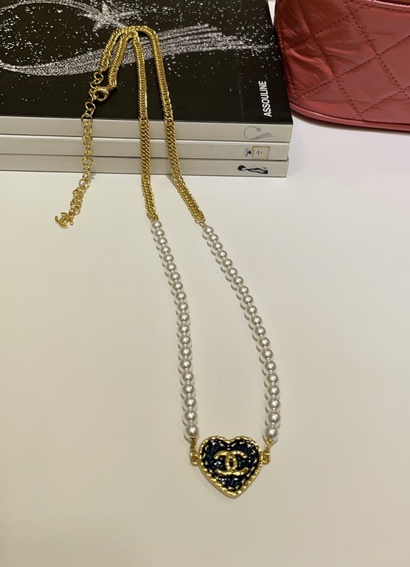 2 In 1 Retro Heart Luxury Pendant Necklace Gold Denim With Pearl Waist Chain