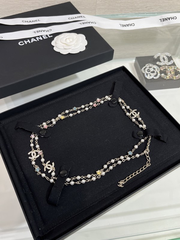 Colorful Crystal Star Double C Pearl Pendant Necklace 70-80cm Length Versatile Design