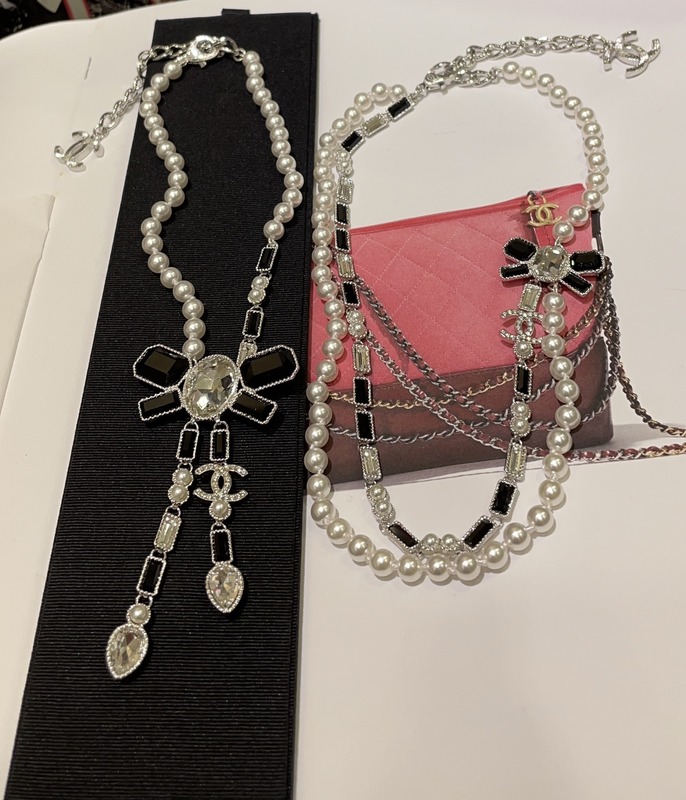 Black White Luxury Pearl Necklace Gem Bow Double Layer 45-50cm Length Luxury Necklaces