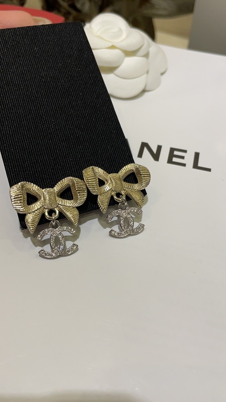 24K Gold Bow Silver Full-Diamond Double C Earrings 10mm
