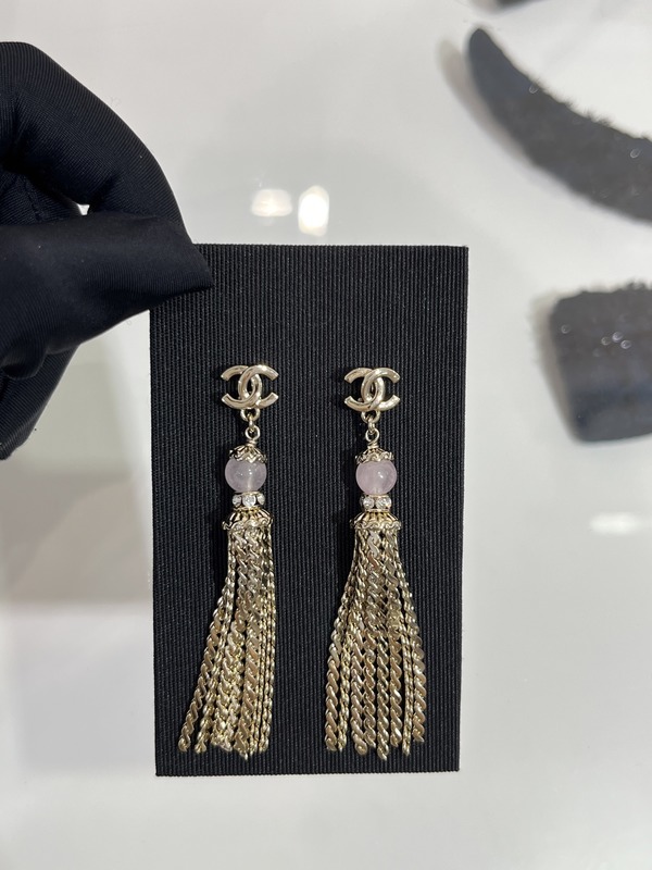 18K Gold Plated Pink Crystal Tassel Drop Earrings 25A