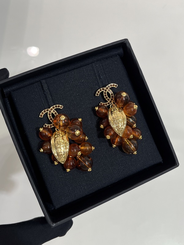 Brown Beaded Luxury Diamond Earrings High End Diamond Earrings With 18K Gold Plated