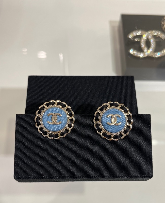 Leather Woven Chain Denim Luxury Clip On Earrings 18K Gold Plated Round Shape