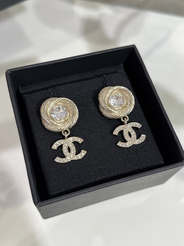 High Durability Luxury Crystal Earrings Double C Pendant Earrings With Pearls