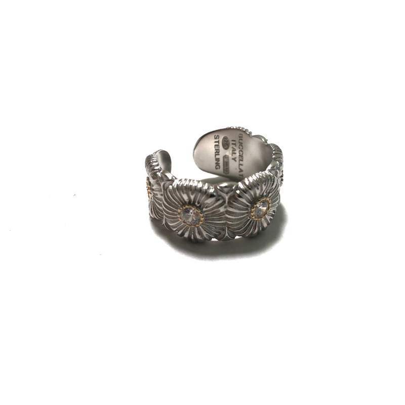 Elegant Buccellati Silver Ring Silver Daisy Ring Adjustable Size #6-10.3 With White Gemstones