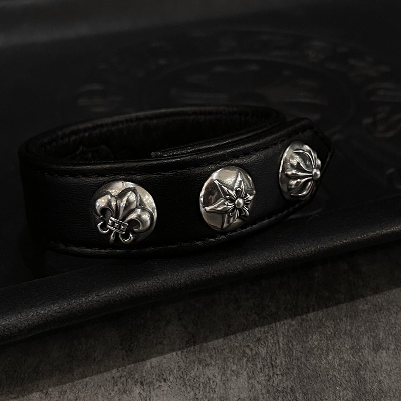 Unisex 925 Silver Bracelets Adjustable Triple Element Leather Bracelet
