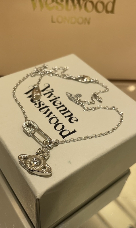 Vivienne Westwo*d Saturn Pin Pendant Necklace with Full Swarovsk* Diamond 18 Inches Anti-Allergy Brass Luxury Statement Necklace