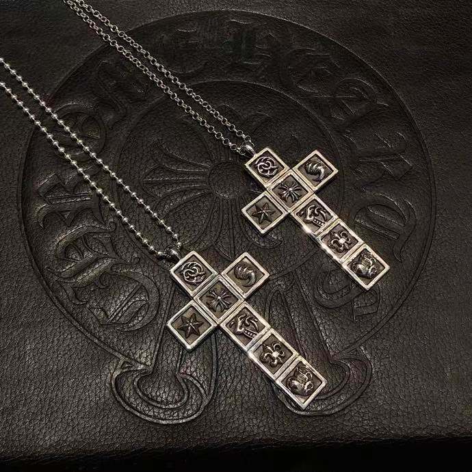 925 Sterling Silver Seven-Element Cross Necklace with 65cm Length and Two Chain Options