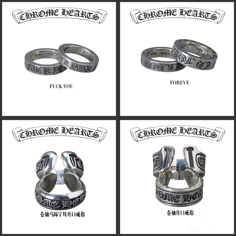 Handcrafted Chrom* Hearts Style Sterling Silver Rings with Antique Finish and Customizable Sizes