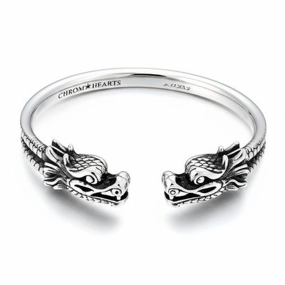 Quality 925 Silver Dragon Head Bracelet 7.5 Inch Adjustable Open Bangle factory