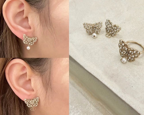 Quality New design new collection CD Butterfly Pearl Earrings Asymmetry Design factory