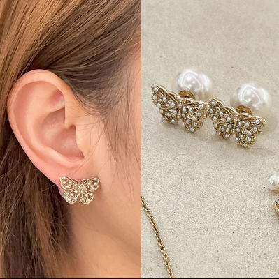 Quality Butterfly Luxury Pearl Earrings Sophisticated With 18mm Hollow Carved Design factory