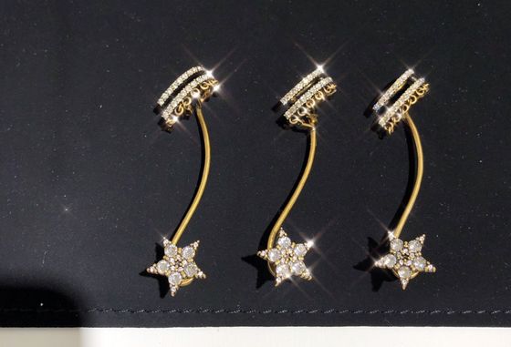 Quality Swarovsk* Silver Phantom Crystal Single Ear Cuff.Single side earrings factory