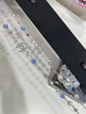 Quality Blue Pink Heart Full Rhinestone Luxury Silver Necklace Luxury Jewelry Necklace factory