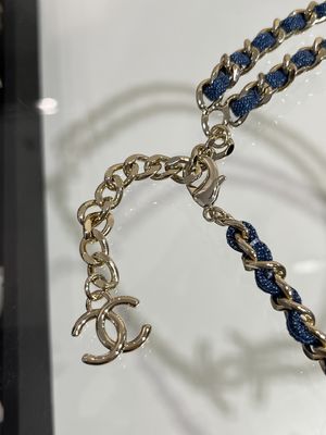 Quality Blue Denim Luxury Chain Necklace 50-55cm Length With Light Gold Double C Accents factory