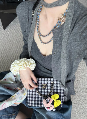 Quality Blue Denim Luxury Chain Necklace 50-55cm Length With Light Gold Double C Accents factory